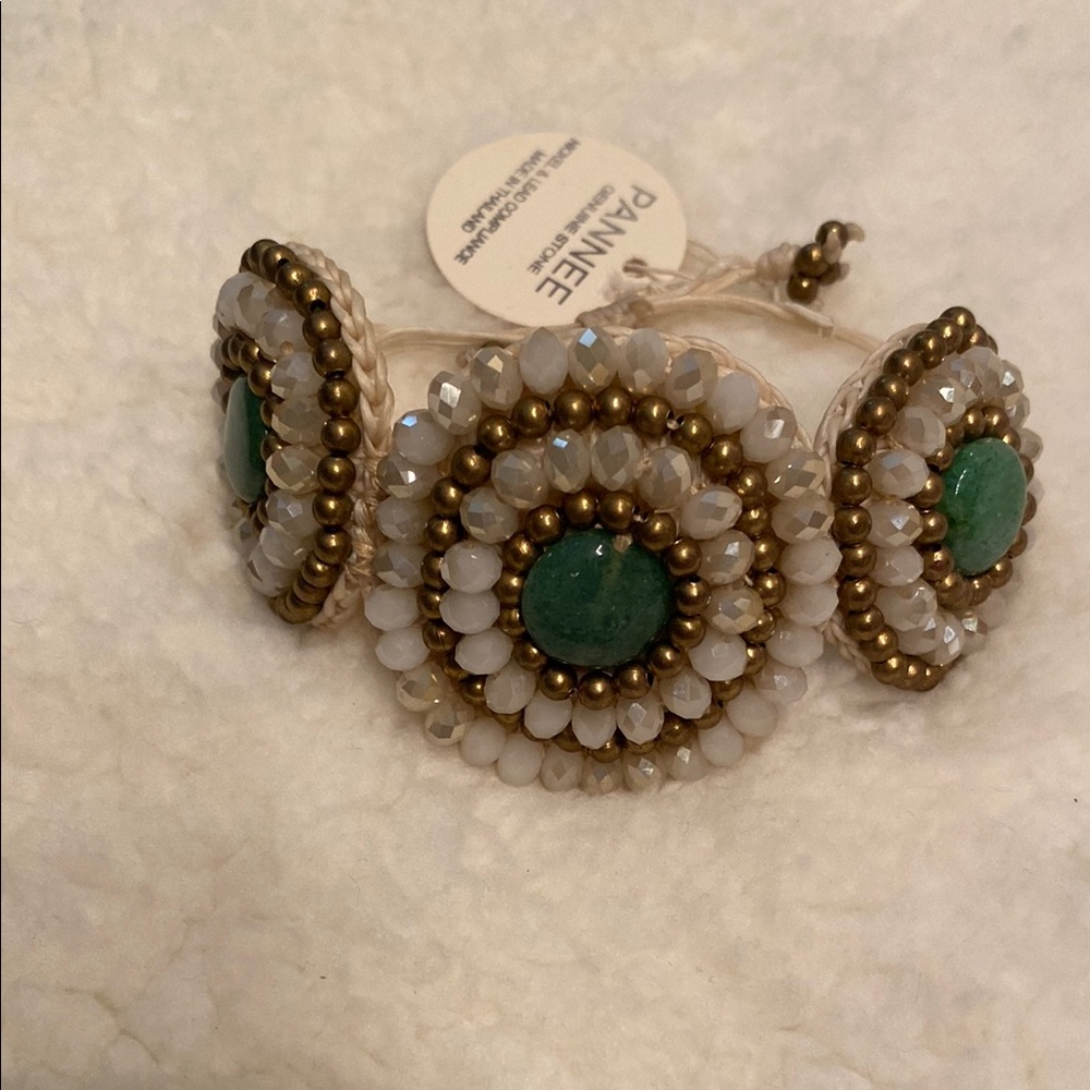 Gold and Green Beaded Bracelet